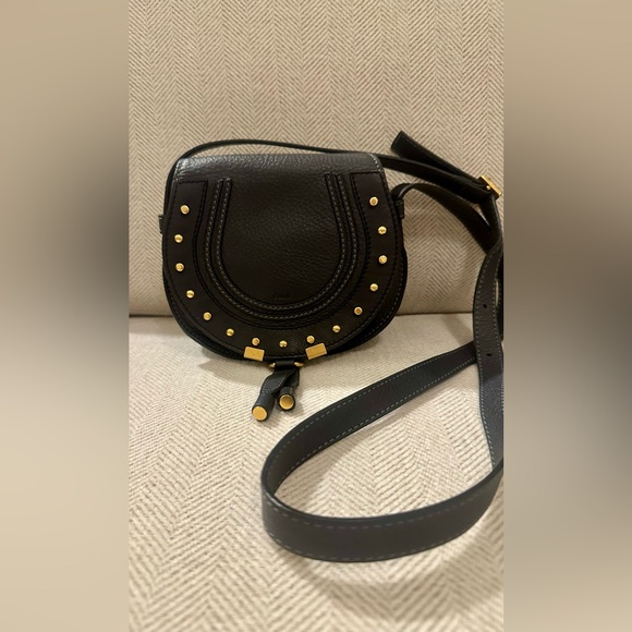 Rare! Chloe Black Leather Studded Small Marcie Saddle Crossbody - Picture 3 of 14